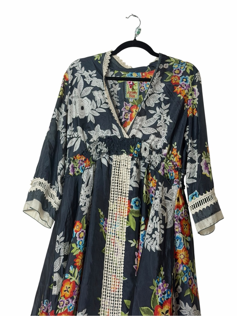 Johnny Was Silk Floral Boho Tunic Dress Lace Trim Medium Boho Summer - Picture 3 of 6